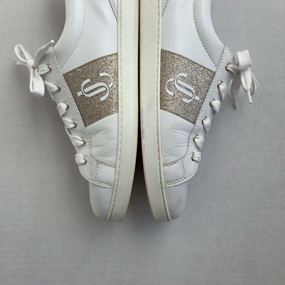 Jimmy Choo Cash White and Gold Women's Sneakers - Picture 8 of 12